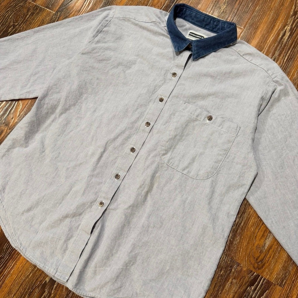 Vintage Panhandle Slim Womens Western Button Down Shirt Blue Denim Collar Size L